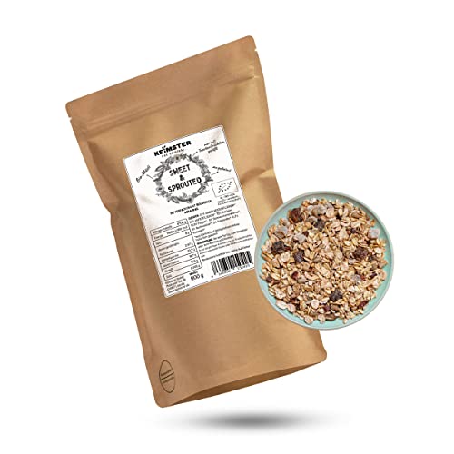 Bio Müsli - Sweet & Sprouted (800 g) - Ohne Zuckerzusatz - Aus gekeimten Saaten - Süß durch die Trockenfrüchte - Ohne Rosinen - Aus kontrolliert biologischem Anbau - Plastikfreie Verpackung von Keimster