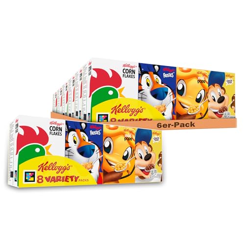 Kellogg's 6 x 8 Variety Packs (6 x 205 g) – 5 verschiedene Sorten in 8 praktischen Mini Cerealien-Packungen – Frühstückscerealien-Mix zum Probieren und für mehr Abwechslung von Kellogg's