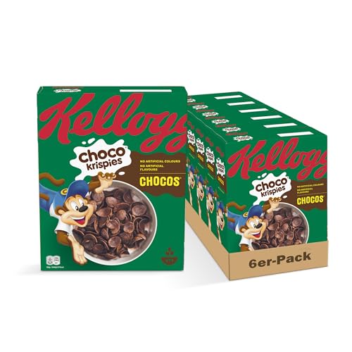 Kellogg's Choco Krispies Chocos (6 x 330 g) – schokoladige Cerealien verwandeln die Milch in Kakao – knusprige Cereal-Chips mit Schokoladengeschmack für maximalen Frühstücks-Spaß von Kellogg's