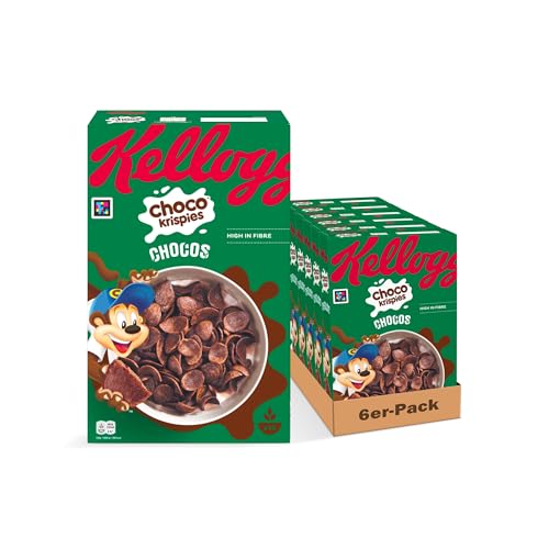 Kellogg's Choco Krispies Chocos (6 x 420 g) – schokoladige Cerealien verwandeln die Milch in Kakao – knusprige Cereal-Chips mit Schokoladengeschmack für maximalen Frühstücks-Spaß von Kellogg's