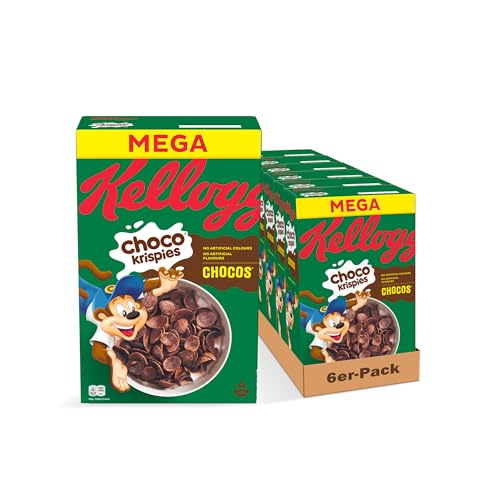 Kellogg's Choco Krispies Chocos (6 x 580 g) – schokoladige Cerealien verwandeln die Milch in Kakao – knusprige Cereal-Chips mit Schokoladengeschmack für maximalen Frühstücks-Spaß von Kellogg's