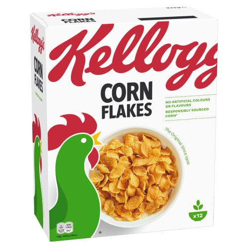 Kellogg's Corn Flakes (1 x 375 g) – knusprige Frühstückscerealien aus sonnenverwöhntem Mais – der Klassiker ohne künstliche Farb- und Aromastoffe von Kellogg's