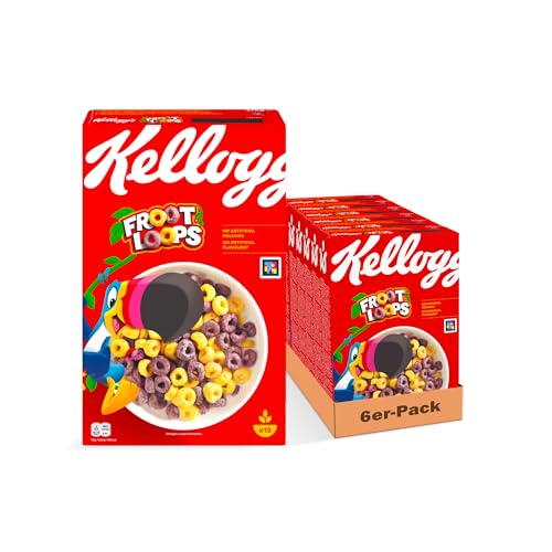 Kellogg's Froot Loops Frühstückscerealien (6 x 375 g) – bunte Kringel aus Weizen, Hafer und Mais mit Fruchtgeschmack – ohne künstliche Farb- und Aromastoffe von Kellogg's