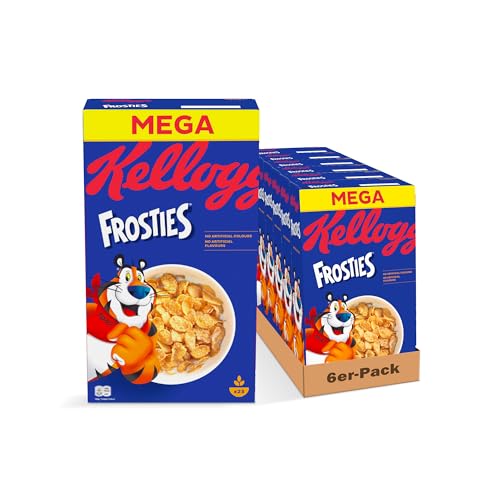 Kellogg's Frosties (6 x 620 g) – knusprige Cornflakes aus Mais mit leckerem Frosting – Frühstückscerealien ohne künstliche Farb- und Aromastoffe von Kellogg's