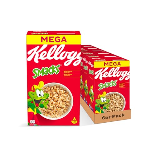 Kellogg's Smacks Frühstückscerealien (6 x 600 g) – knusprig-süßer Puffweizen – aus natürlichem Getreide, ohne künstliche Farb- und Aromastoffe von Kellogg's