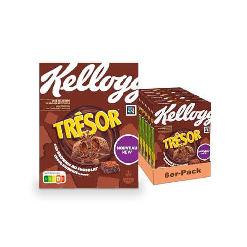 Kellogg's Tresor Choco Brownie (6 x 375 g) – knusprige Frühstückscerealien mit Kakaogeschmack und schmelzender Creme-Füllung mit Milchschokolade – Tresor. Crazy Tasty. von Kellogg's