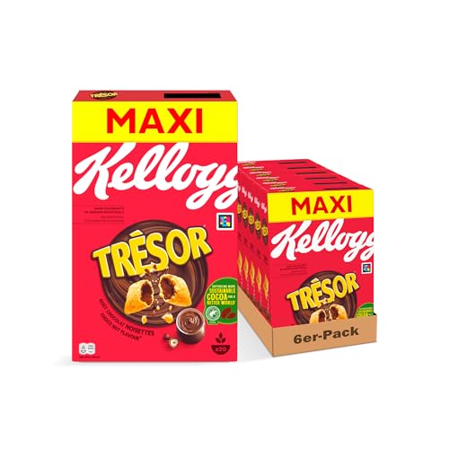 Kellogg's Tresor Choco Nut Flavour (6 x 620 g) – knusprige Frühstückscerealien mit schmelzender Schoko Creme Füllung mit Schokoladen-Haselnuss-Geschmack – Tresor. Crazy Tasty. von Kellogg's