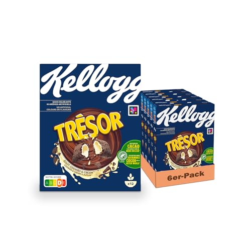 Kellogg's Tresor Cookies & Cream (6 x 375 g) – knusprige Frühstückscerealien mit schmelzender Creme-Füllung mit Sahnegeschmack – Tresor. Crazy Tasty. von Kellogg's