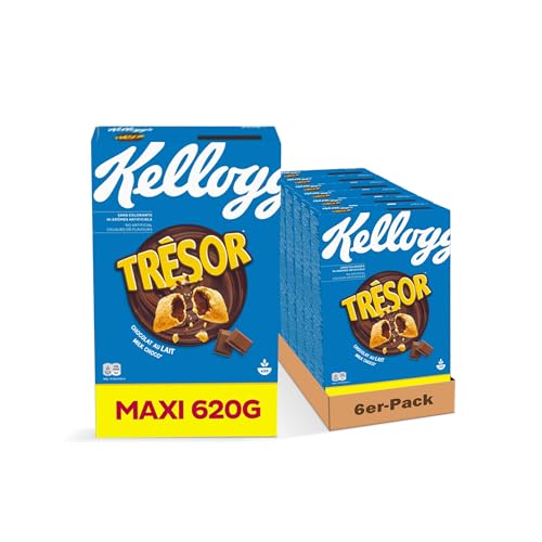 Kellogg's Tresor Milk Choco (6 x 620 g) – knusprige Frühstückscerealien mit schmelzender Creme-Füllung mit Milchschokolade – Tresor. Crazy Tasty. von Kellogg's