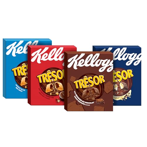 Kellogg's Tresor Mix (4 x 375 g) – Milk Choco, Choco Nut, Brownie und Cookies & Cream Flavour – knusprige Frühstückscerealien mit schmelzender Creme-Füllung – Tresor. Crazy Tasty. von Kellogg's