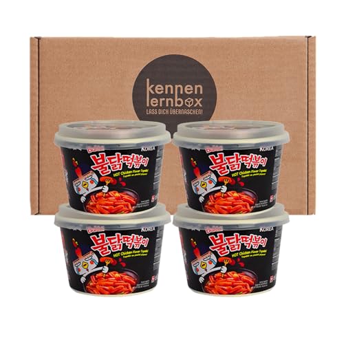 Kennenlernbox 4er Buldak Original Topokki | SAMYANG Hot Chicken Reiskuchen (4x 179g). Angrbot MHD 14.03.2025 von Kennenlernbox