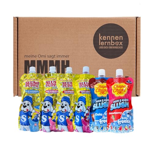 Kennenlernbox 6er Slush Box | 4 x Slush Puppies und 2 x Chupa Chups Slush | 6 verschiedene Sorten von Kennenlernbox