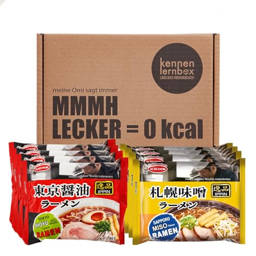 Kennenlernbox 8er Ippin Box | Acecook Ippin Instant Noodle Combo | 4er Pack Miso & 4er Pack Shoyu von Kennenlernbox