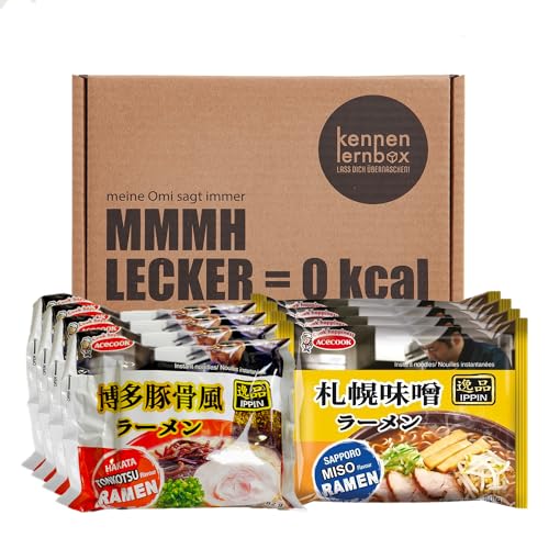 Kennenlernbox 8er Ippin Box | Acekoook Ippin Instant Noodle Combo | 4er Pack Miso & 4er Pack Tonkotsu von Kennenlernbox