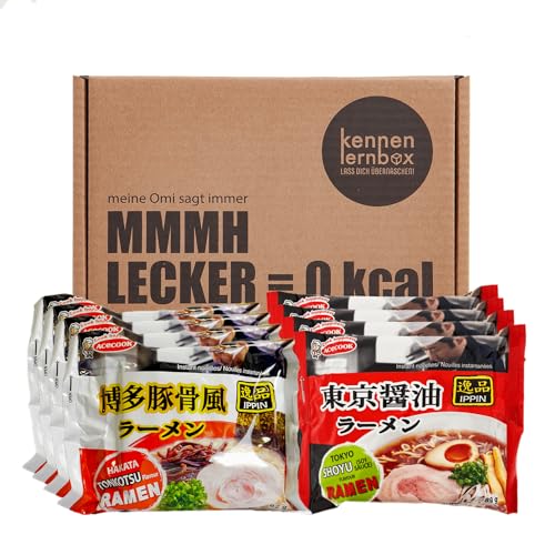 Kennenlernbox 8er Ippin Box | Acecook Ippin Instant Noodle Combo | 4er Pack Shoyu & 4er Pack Tonkotsu von Kennenlernbox