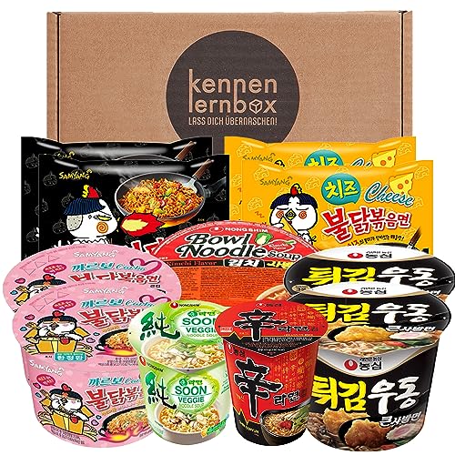 Koreanische Ramen Mix | Kennenlernbox mit 9 Koreanischen Instantnudeln und 2 Hot Chicken Topokki Mischung zum probieren Angebot MHD 14.03.2025 (nur 2 Topokki) von Kennenlernbox