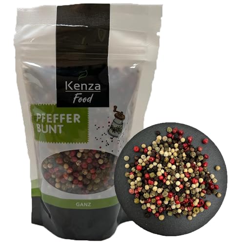 Bunter Pfeffer ganz 120 g | aus Pfeffer schwarz, Pfeffer weiß, Pfeffer grün, Schinusbeeren (rosa Beeren) | 100% natürlich | Hocharomatisch | Premium Gewürz für Exquisite Genussmomente von Kenza Food