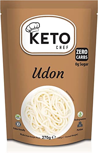 Keto Thick Instant Udon Nudeln – Konjac Vegane Nudelmahlzeit, Zero Fett, Zucker & Kohlenhydrate, aus glutenfreiem Mehl, gesundes kalorienarmes Lebensmittel | Fertig zum Verzehr (270 g) von Keto Chef