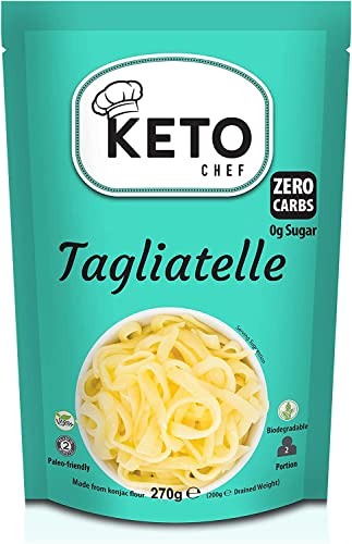 Keto glutenfreies Konjac Tagliatelle – vegan & zuckerfrei, aus Konjacmehl, ohne Kohlenhydrate & Haferfaser, Keto Low Carb Tagliatelle Pasta | verzehrfertig (270 g) von Keto Chef