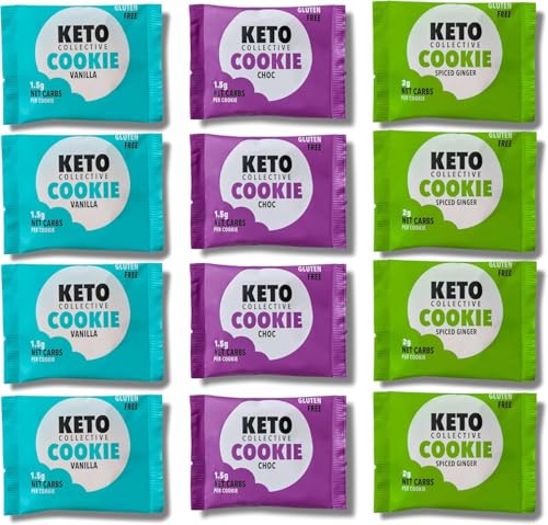 Keto Collective Keto Cookies I 1,5g Netto-Kohlenhydrate I 30g x 12 I Keto Snacks I Zuckerminder I Mit echter Butter zubereitet I Hoher Ballaststoffgehalt I Kohlenhydratarme Snacks, Glutenfreie Kekse von Keto Collective