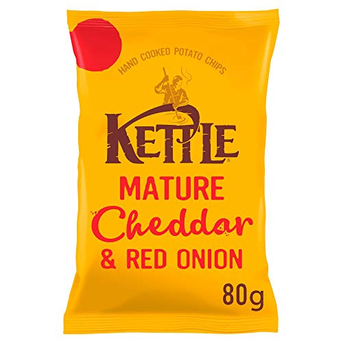 Kettle Crisps - Reife Cheddar Käse & rote Zwiebeln – Britische Kartoffelchips – keine künstlichen Farb- oder Konservierungsstoffe – 80 g Beutel – 12 Stück von Kettle Crisps