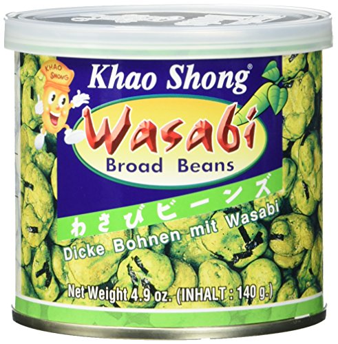 Khao Shong Dicke Bohnen mit Wasabi, knackige Bohnen im scharfem Teigmantel, fettärmere Alternative zu Nüssen, mittlere Schärfe, (1 x 140 g Dose) von Khao Shong