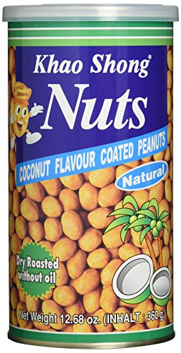 Khao Shong Coconut Flavour coated Peanuts, Erdnüsse mit Kokos, knackige Nüsse im würzig-süßen Kokusnuss Mantel, knuspriger Snack, (6 x 360 g Dose) von Khao Shong