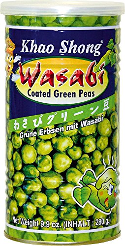 Khao Shong Grüne Erbsen mit Wasabi, knackige Erbsen im scharfen Teigmantel, fettärmere Alternative zu Nüssen, mittlere Schärfe, 4 x 280 g Dose von Khao Shong