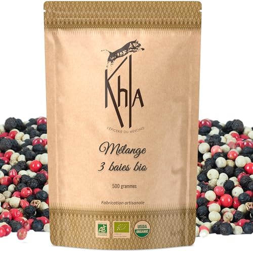 Khla - Bunt Pfeffer Ganz Bio 500 g - Schwarzer, Weißer & Rosa Pfeffer - Beeren & Kampot Pfefferkörner - Limitierte Produktion - Direkt vom Erzeuger - Aus Kambodscha & Madagaskar von Khla