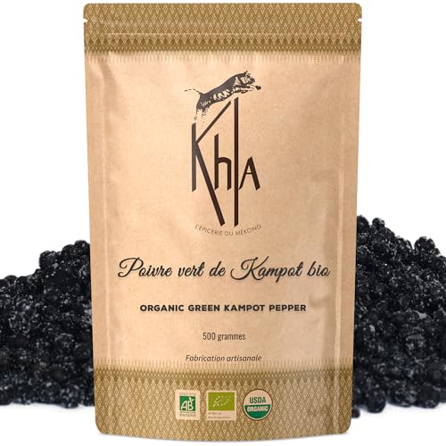 Khla - Grüner Kampot Pfeffer 500g - Frische Ganz Pfefferkörner - Bio-Zertifiziert - Aromatisch & Kräuterig - Direkt vom Erzeuger - Premium Grün Pfeffer - Snack, Saucen - Herkunft Kambodscha von Khla