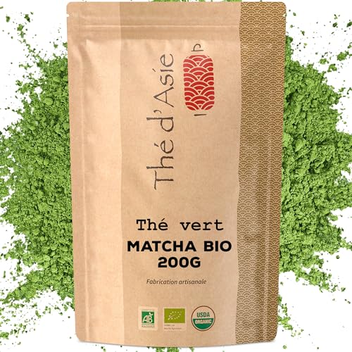 Khla - Matcha Tee Pulver Bio 200 g - Premium Ceremonial Matcha - Wiederverschließbarer Beutel - Grüner Tee - Mild & Pflanzlich - Asiatischer Tee - Kräutertee & Infusion - Kalt oder Heiß von Khla