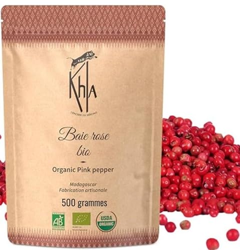 Khla - Rosa Pfeffer 500 g - Bio-zertifiziert - Pfefferkörner Ganz aus Madagaskar - Rosa Beeren - Premium Qualität - Bourbon Pfeffer - Süßer & Fruchtiger Geschmack - Direkt vom Erzeuger von Khla