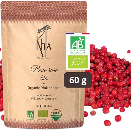 Khla - Rosa Pfeffer 60 g - Bio-zertifiziert - ganze rosa Beeren Madagaskar - Premium-Qualität - Madagaskar Bourbon rosa Pfeffer - Süßer und fruchtiger Geschmack - direkt vom Produzenten - Madagaskar von Khla