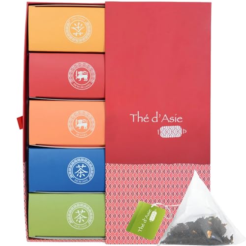 Khla - 5 Asiatischer Tee Geschenkset - 100 Beutel - Oolong, Sencha, Pai Mu Tan, Breakfast OP, Chun Mee - Loser Tee Bio - Kräutertees - Blauer, Grüner, Weißer Tee - Tea Geschenkbox für Frauen, Männer von Khla