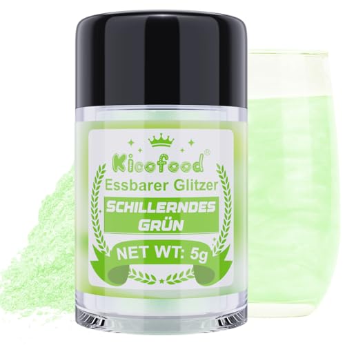 Essbarer Glitzer - Kicofood 5g Glitzer für Getränke, Essbares Glitzerpulver, Lebensmittelfarbe Glitzer, Lebensmittelfarben Glitter für Getränke, Fondant, Cupcakes, Torten - Schillerndes Grün von Kicofood