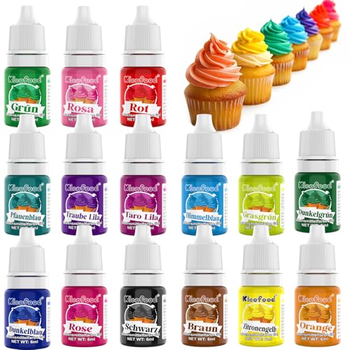 Lebensmittelfarbe Gel - 15 Farben Lebensmittelfarbe Paste Set, Hochkonzentrierte Tortendeko Essbar lebensmittelfarben für Torten Deko, Backen, Kekse, Macaron, DIY, Teig, Toppings - 6ml von Kicofood