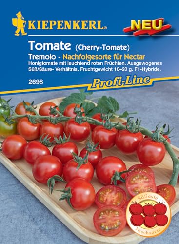 Kiepenkerl 2698, Cherry-Tomate Tremolo F1, Honigtomate mit leuchtend roten Früchten, ausgewogenes Süß/ Säure Verhältnis von Kiepenkerl