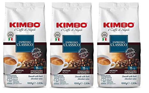 3x Kimbo Espresso Classico Kaffeebohnen Mittlere Röstung Ganze Kaffeebohnen, mittlere Röstung, 1kg Beutel Kaffee von Neapel von Kimbo