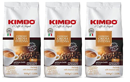 3x Kimbo Espresso Crema Intensa Kaffeebohnen Mitteldunkle Röstung Ganze Kaffeebohnen 1kg Beutel Kaffee von Neapel von Kimbo