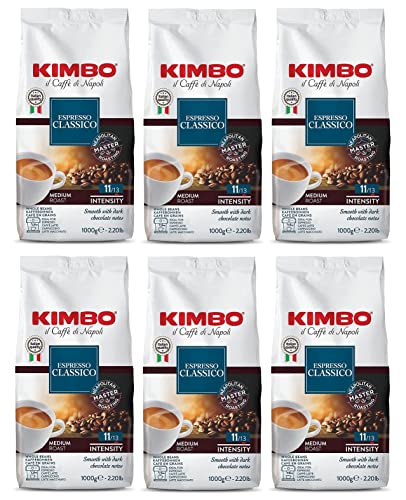 6x Kimbo Espresso Classico Kaffeebohnen Mittlere Röstung Ganze Kaffeebohnen, mittlere Röstung, 1kg Beutel Kaffee von Neapel von Kimbo