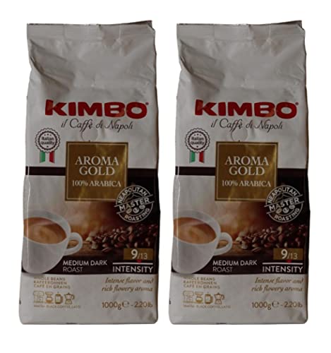 Kimbo ganze Kaffeebohnen Set mit 2 x Gold 100% Arabica - zwei 1kg Beutel von Kimbo