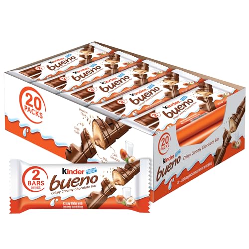 FQDDZ Kinder Bueno Milk Chocolate and Hazelnut Cream, 2 Individually Wrapped Chocolate Bars Per Pack, 1.5 oz each, Bulk 20 Pack von Kinder Bueno