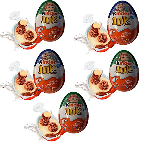 5 x gemischte Kinder Joy More Milk Less Kakaoschokolade mit Überraschungsgeschenk im Inneren, 20 g von Kinder