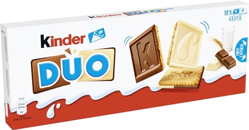 Ferrero kinder DUO – Kekse mit Schokoriegeln aus Vollmilch- und weißer Schokolade – 1 Packung à 150g mit 12 Keksen von Kinder