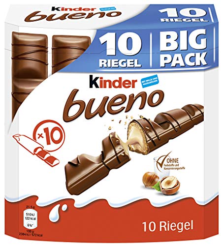 Ferrero kinder bueno Big Pack – Schokoriegel mit Milch-Haselnuss-Creme – 1 Packung mit je 10 Einzelriegeln (10 x 21,5 g) von Kinder