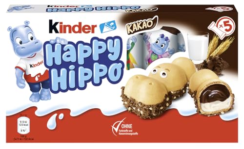 kinder Happy Hippo Kakao – Knusprige Waffelspezialität mit Milch- und Kakaocreme – 1 Packung mit je 5 Einzelriegeln à 20,7g von Kinder