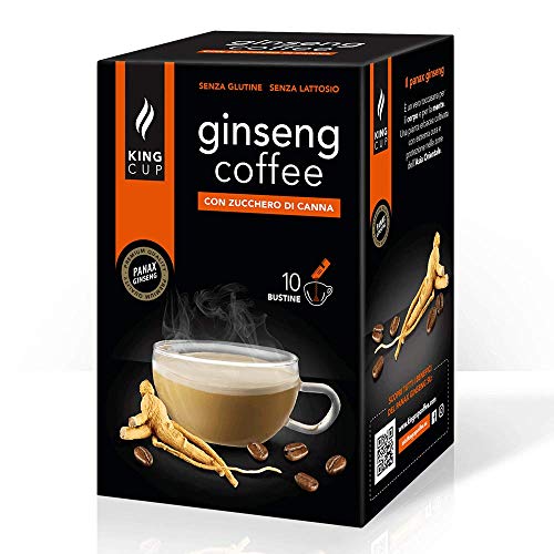 King Cup - 1 Packung mit 10 Ginseng mit Brauner Rohrzucker Lösliche Beutel, 10 Sticks von 9 Gr für Ginseng Getränk, zu Heißem 60 ml Wasser Geben, Glutenfrei und Laktosefrei von King Cup