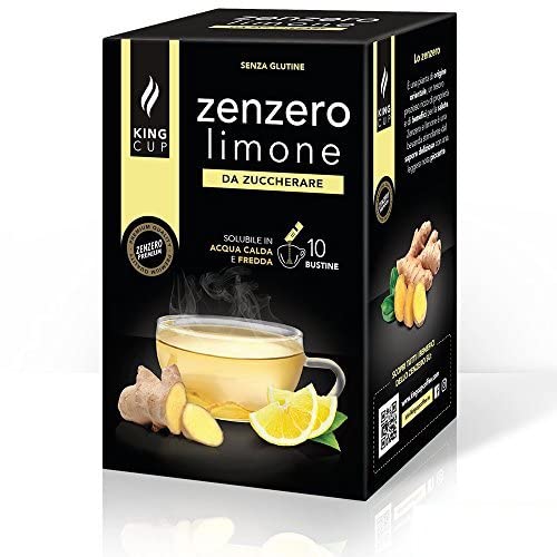 King Cup - 1 Packung mit 10 Lösliche Beutel Ingwer und Zitrone zum Zucker, 10 Sticks von 6 Gr, Ingwer- und Zitronengeschmack zu 60 ml Warmwasser hinzufügen, Glutenfrei und Laktosefrei von King Cup