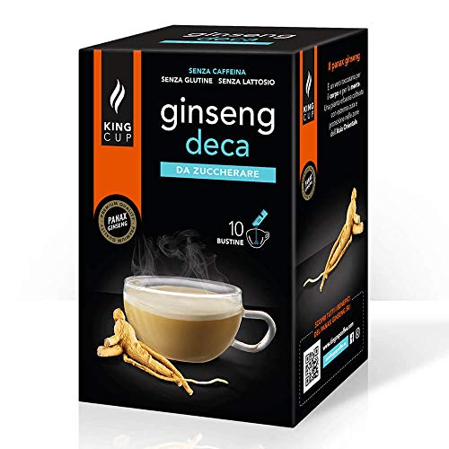 King Cup - 1 Packung mit 10 Zuckerfreier Deca Ginseng Lösliche Beutel, 10 Sticks von 6 Gr für Ginseng Getränk, zu Heißem 60 ml Wasser Geben, Glutenfrei und Laktosefrei von King Cup