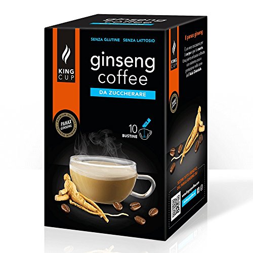 King Cup - 1 Packung mit 10 Zuckerfreier Ginseng Lösliche Beutel, 10 Sticks von 6 Gr für Ginseng Getränk, zu Heißem 60 ml Wasser Geben, Glutenfrei und Laktosefrei von King Cup